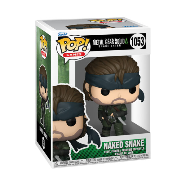 Front view of the Metal Gear Solid Snake Eater Naked Snake collectible Funko Pop Vinyl Figure #1053 in original packaging.