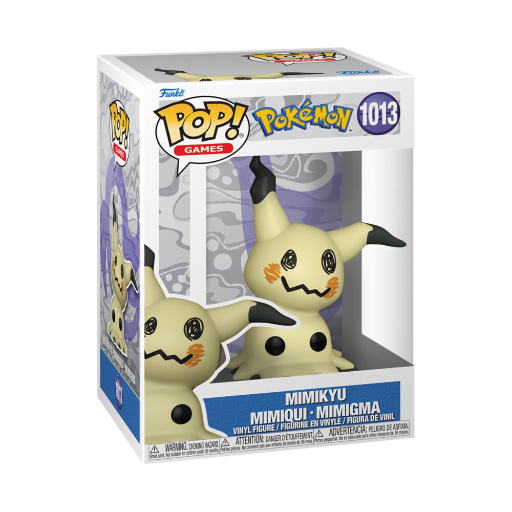 Front view of the Pokémon Mimikyu Funko Pop Vinyl Figure in its window display box.