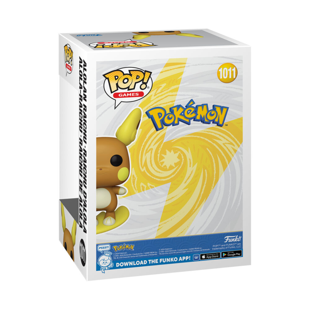 Back profile of the Alolan Raichu Funko Pop display box