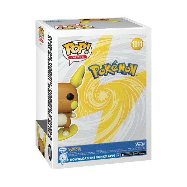 Back profile of the Alolan Raichu Funko Pop display box.