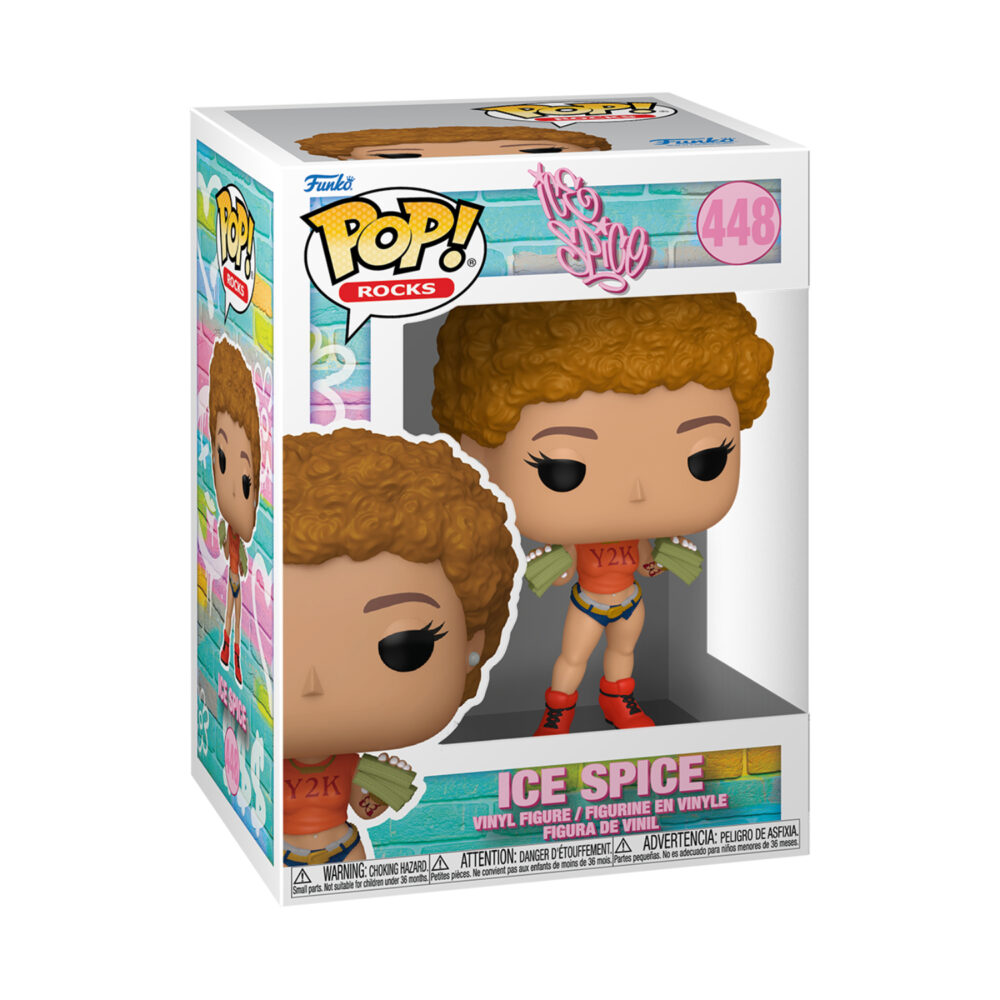 Front view of Funko Pop Ice Spice Y2K #448 figure from the Music Collection inside its original packaging