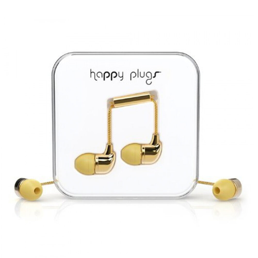 Universal Gold Happy Plugs In Ear Earphones 3.5mm Aux Connector plus Mic and Remote