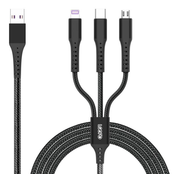 The LOOPD 3 In 1 Multi Cable offers a Lightning, Micro USB and Type-C connector. Data transfer available on the Type-C connector.