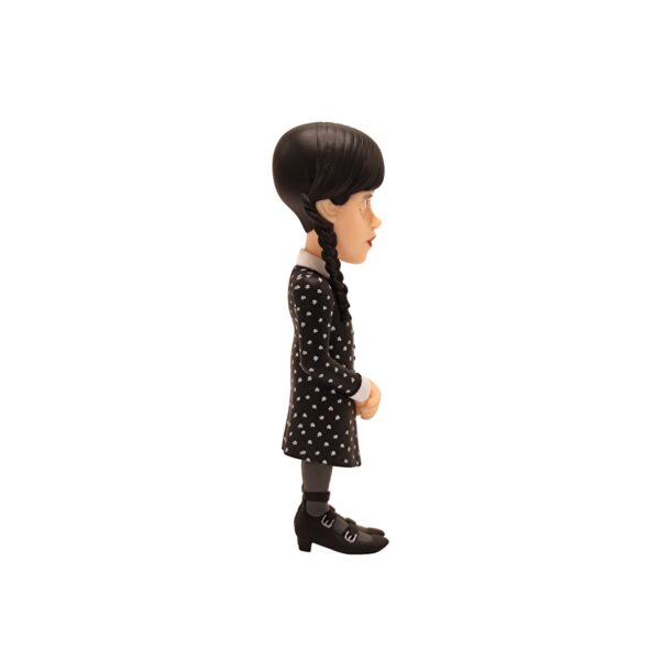 Close-up side view of Wednesday Addams MINIX TV Series Figurine showcasing braided hair and gothic