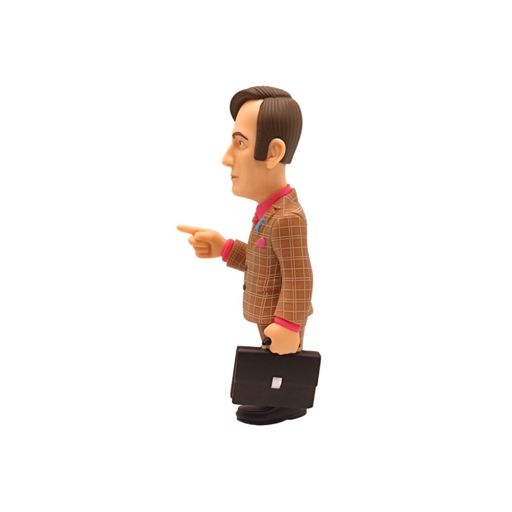 Side view of the Saul Goodman Minix Figurine, emphasizing his iconic suit and confident expression.