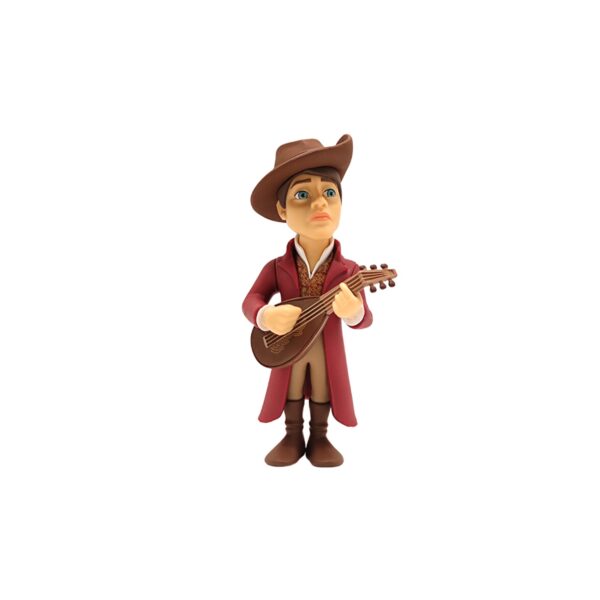 Front view of the Jaskier Minix Figurine, showcasing his flamboyant costume and lute.