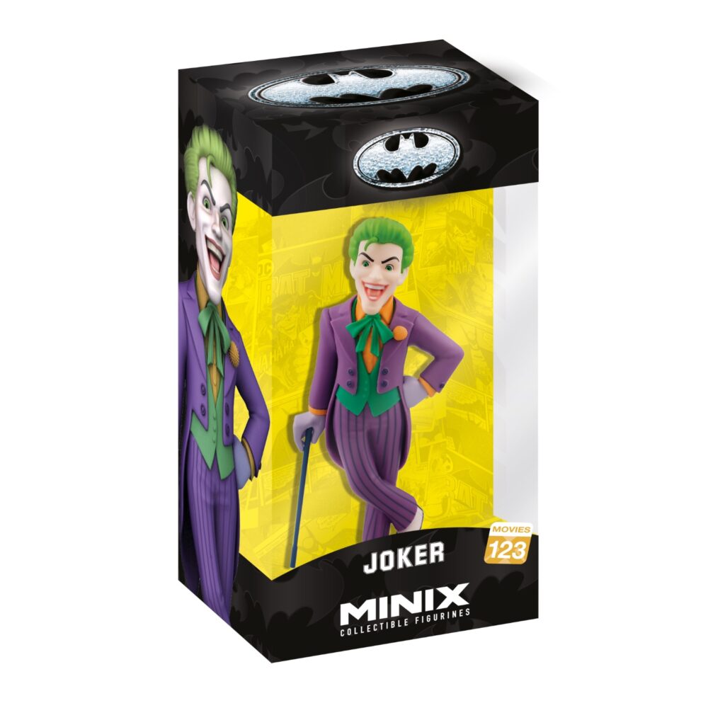 View of the packaging for the Joker Minix Figurine, featuring window display box design with clear packaging for protection.