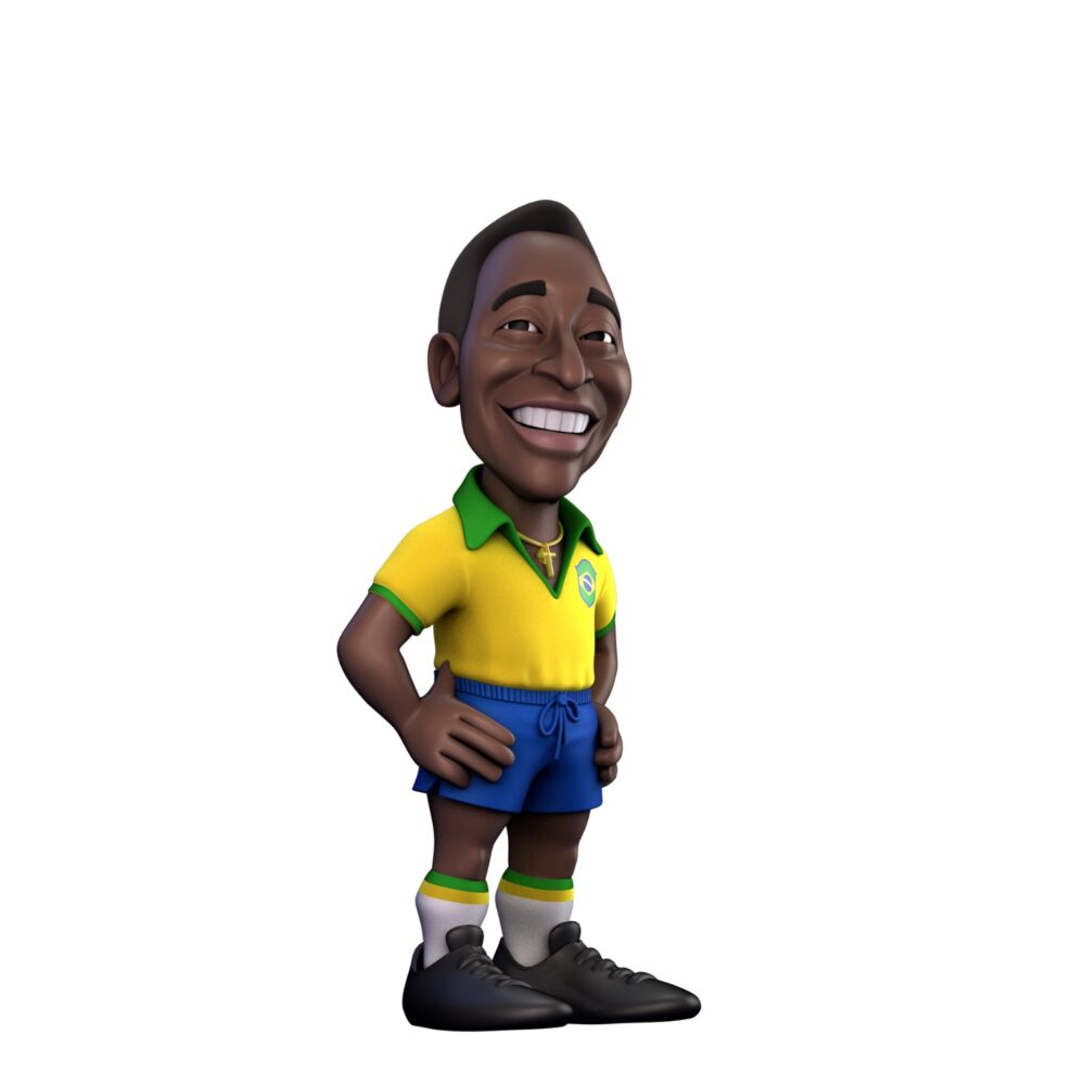 Front view of the Pele Minix Figurine in Brazil kit, showcasing detailed design and dynamic action pose.