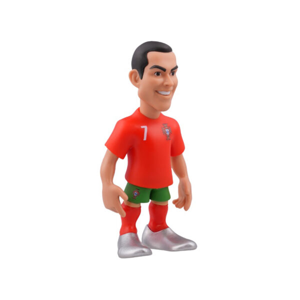 Front unboxed view of the Cristiano Ronaldo Minix Figurine, showcasing the intricate details of his Portugal kit and dynamic stance.