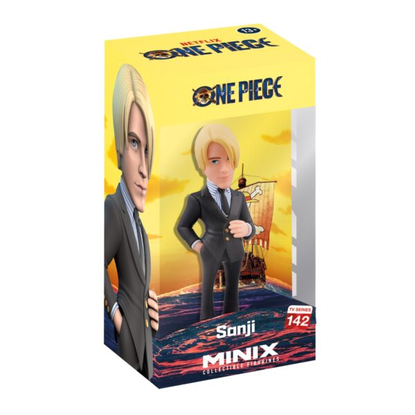 View of the packaging for the Sanji Minix Figurine, featuring window display box design with clear packaging for protection.