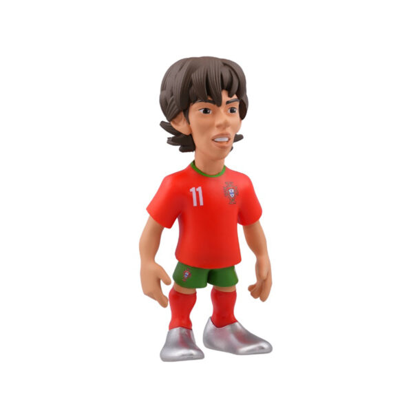 Front unboxed view of the Joao Felix Minix Figurine, showcasing the intricate details of his Portugal kit and dynamic stance without packaging.