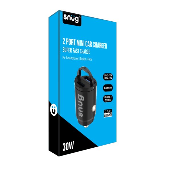 Snug 30W 2 Port Black Mini PD Fast Charge USB Car Charger PD/USB - Image 7