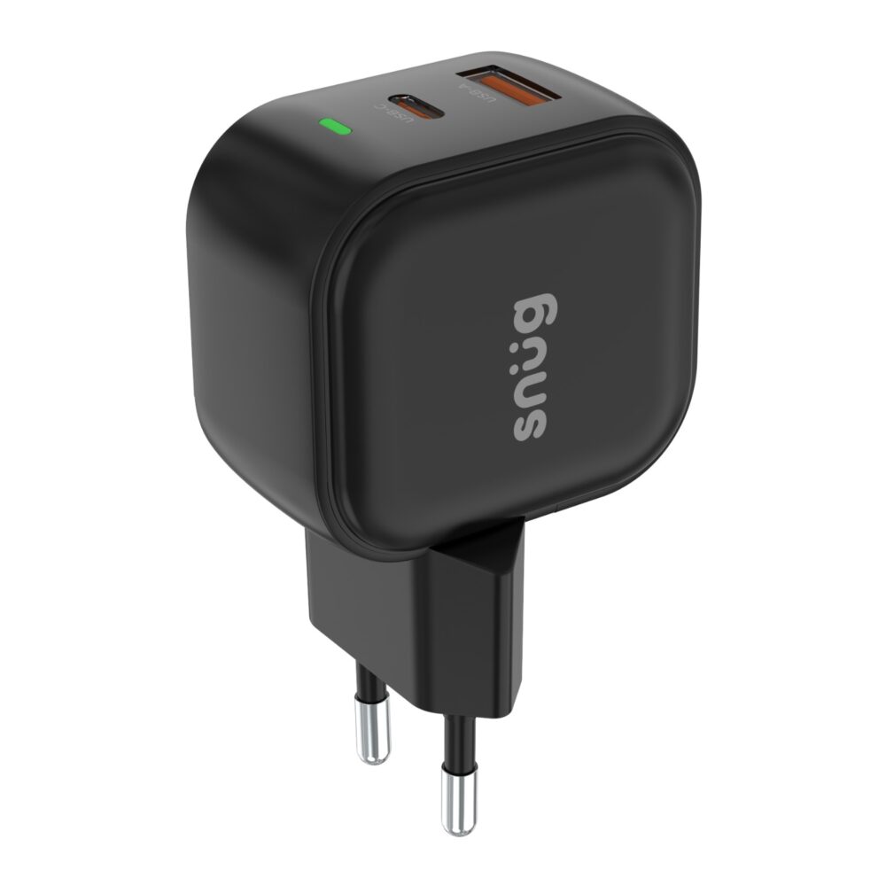 35W Snug USB + USB C PD Wall Charger - 2 Port Black