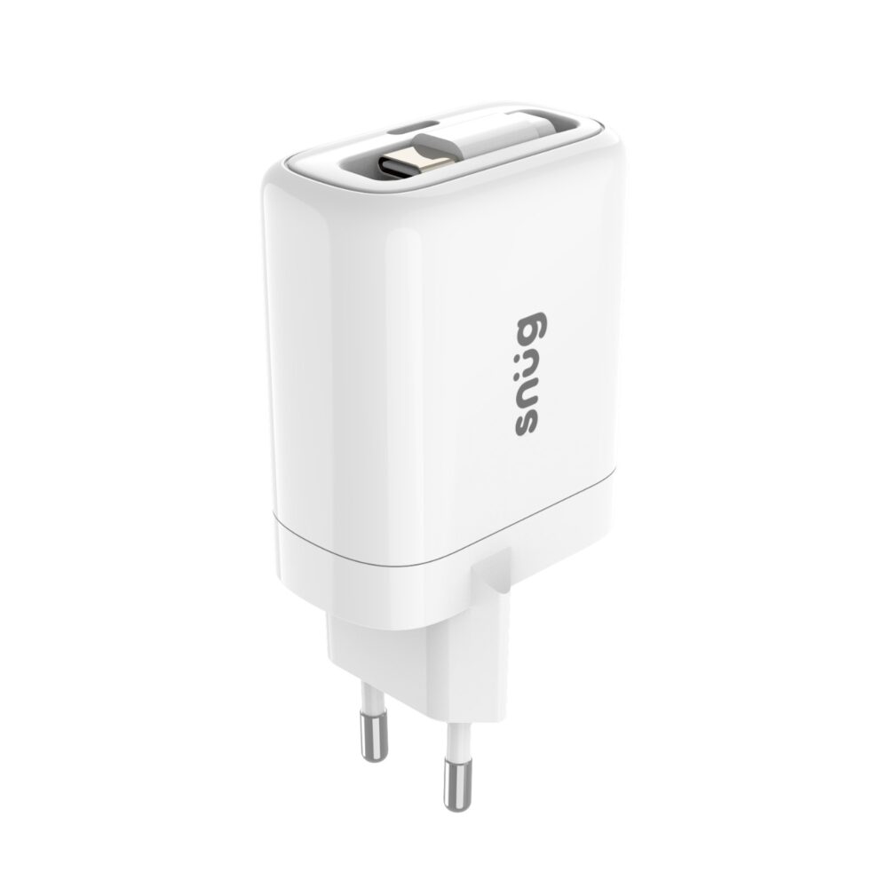 25W Snug PD Wall Charger with Retractable Type-C Cable – 1-Port White