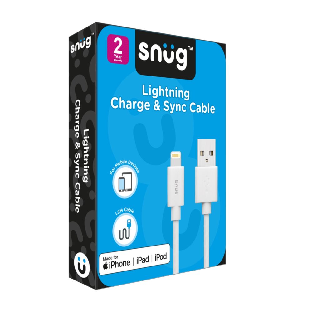 White Snug 12W Apple USB 2.0 to Lightning MFI 1.2 Meter Charge and Sync Cable