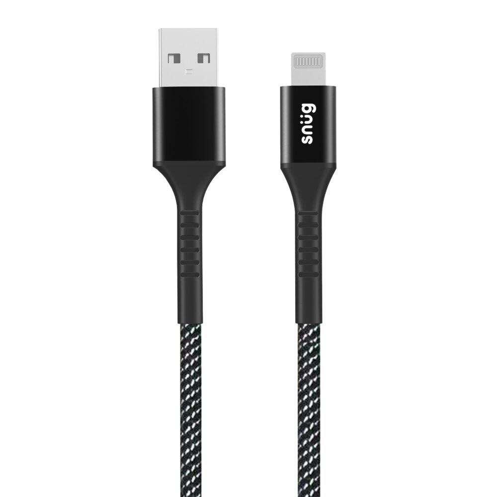 Snug 12W USB To MFI Lightning Nylon Braid Cable - 1.2 Meter Black/Silver