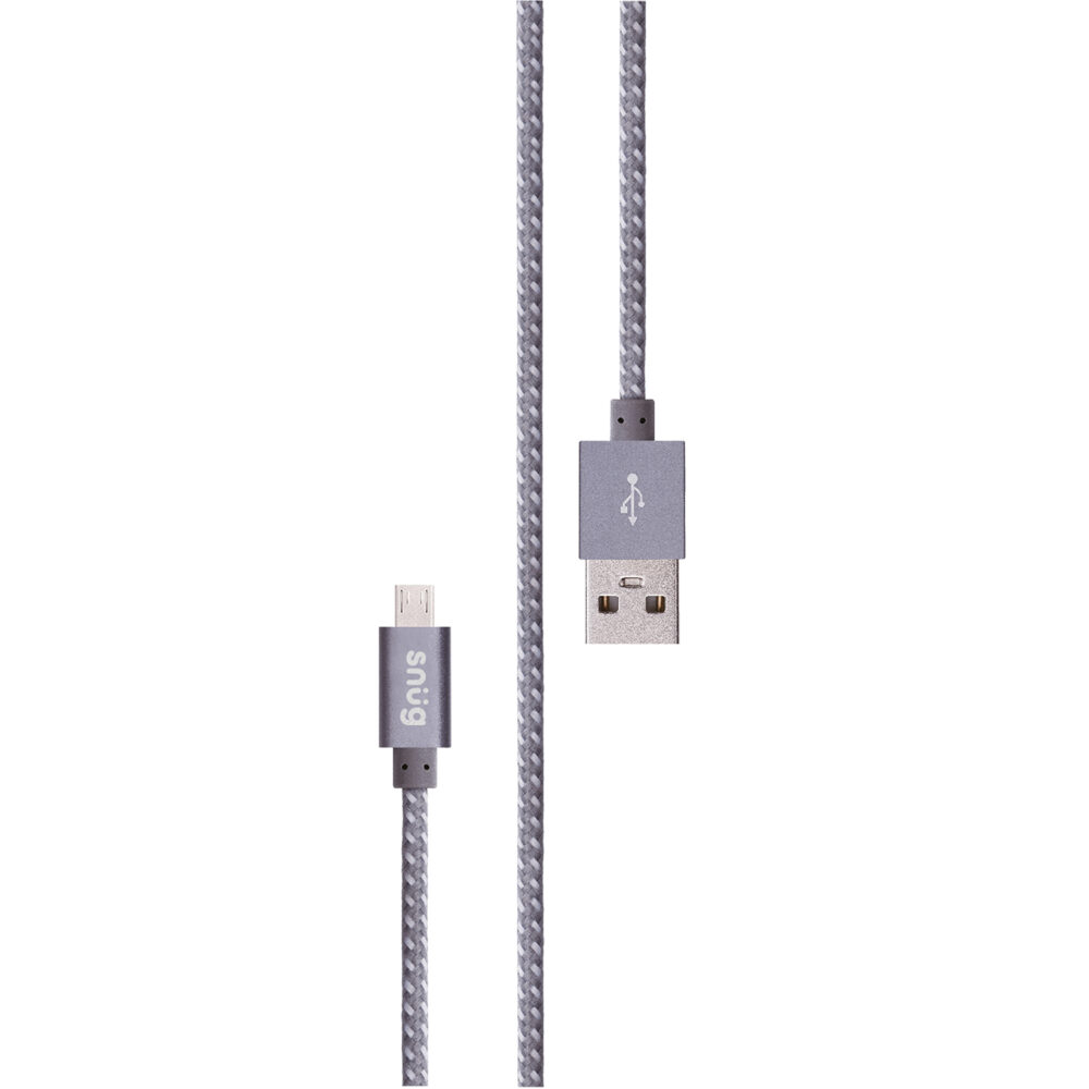 Snug USB A to Micro USB 1.2 Meter Silver Braided Charge and Sync Charging Cable
