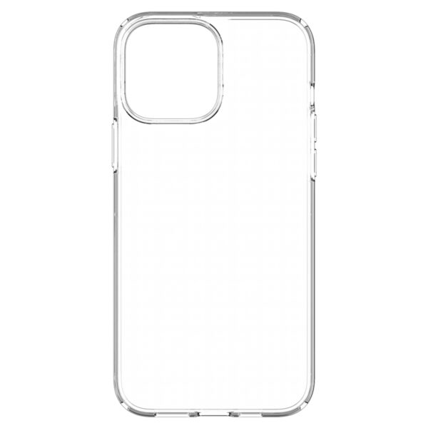 An Apple iPhone 13 Pro Max Spigen Clear Crystal Flex Cell Phone Back Cover for Mobile Device Protection
