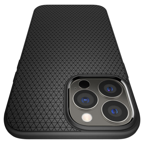 Black Spigen Liquid Air Cell Phone Case for the Apple iPhone 13 Pro