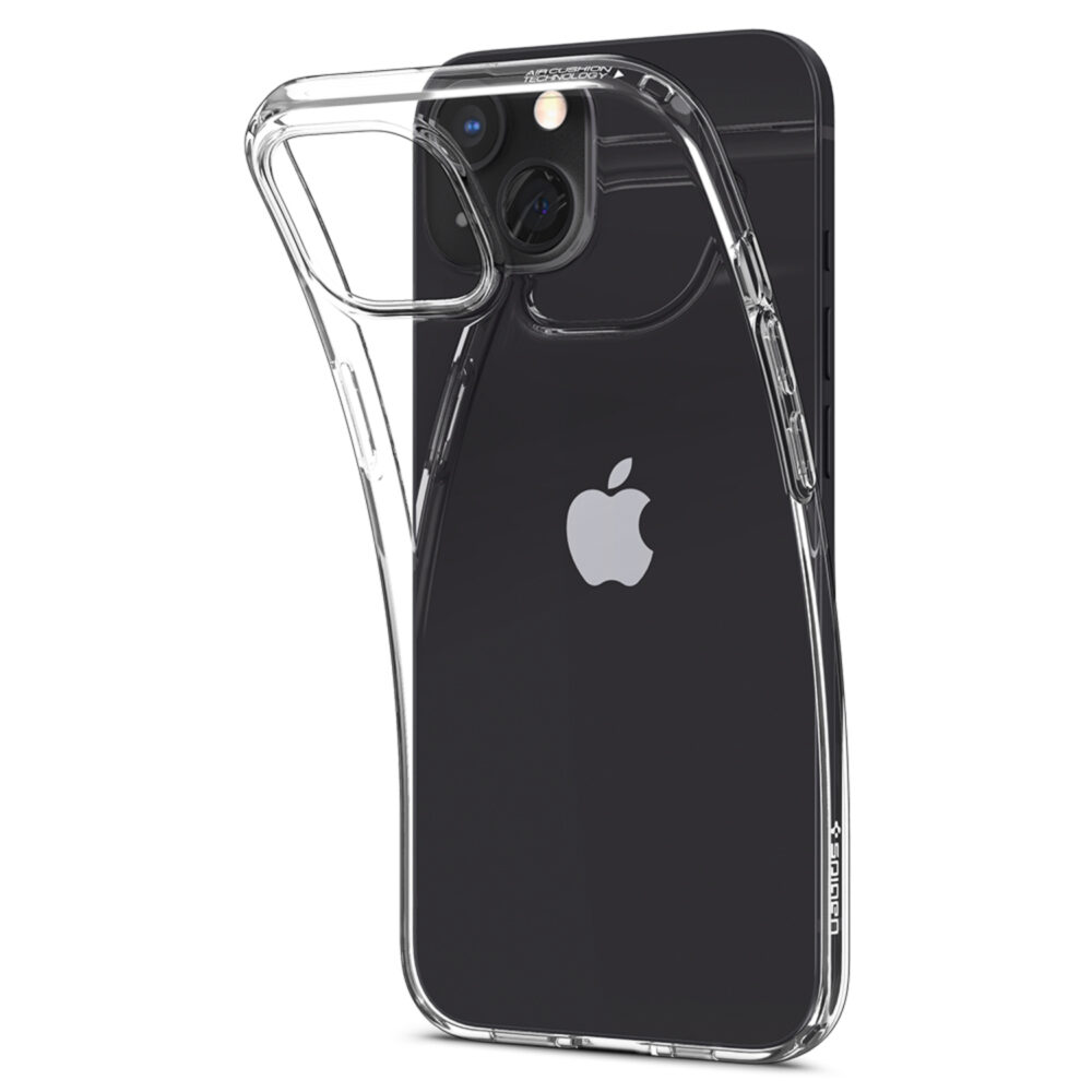 An Apple iPhone 13 Clear Spigen Crystal Flex Cell Phone Back Cover for your Mobile Device Protection