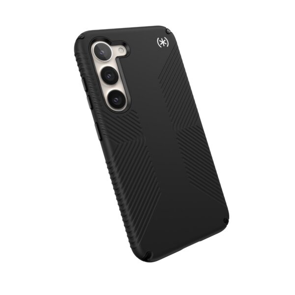 This Samsung S23 Black Speck Presidio2 Grip Phone Case is newly designed. The no-slip invertedGrip provides better grip, while the built-in Microban® antimicrobial product protection ensures that your phone stays clean and hygienic.