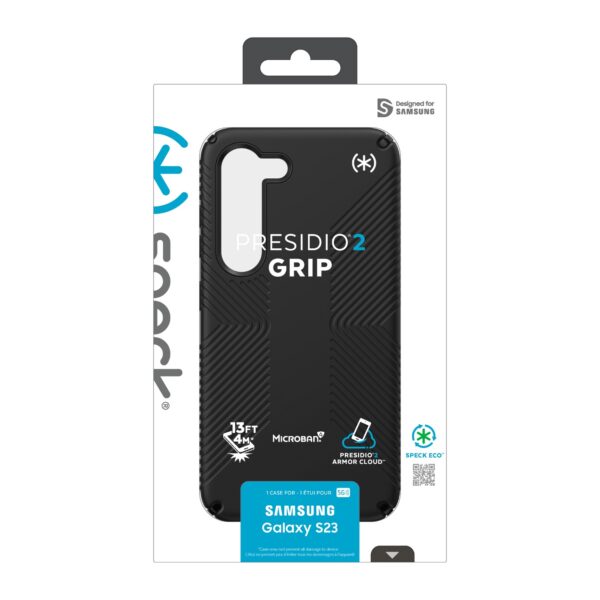 Gotyoucovered presents the Samsung S23 Black Speck Presidio2 Grip Phone Case, a super protective and convenient phone cover that features a soft-touch finish for ultimate comfort. Get yours here.