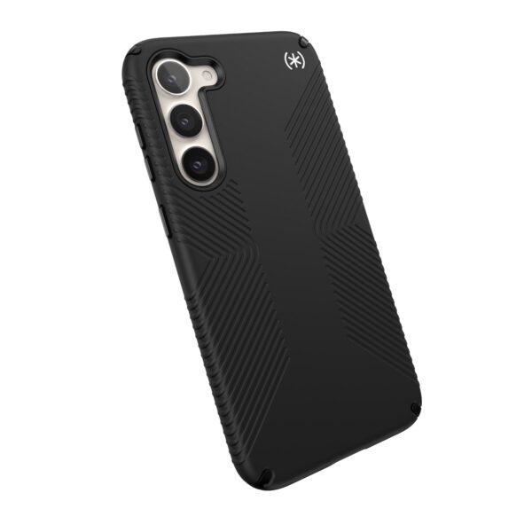 This Samsung S23+ Black Speck Presidio2 Grip Phone Case is newly designed. The no-slip invertedGrip provides better grip, while the built-in Microban® antimicrobial product protection ensures that your phone stays clean and hygienic.