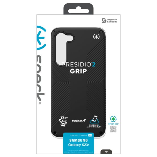 Gotyoucovered presents the Samsung S23+ Black Speck Presidio2 Grip Phone Case, a super protective and convenient phone cover that features a soft-touch finish for ultimate comfort. Get yours here.