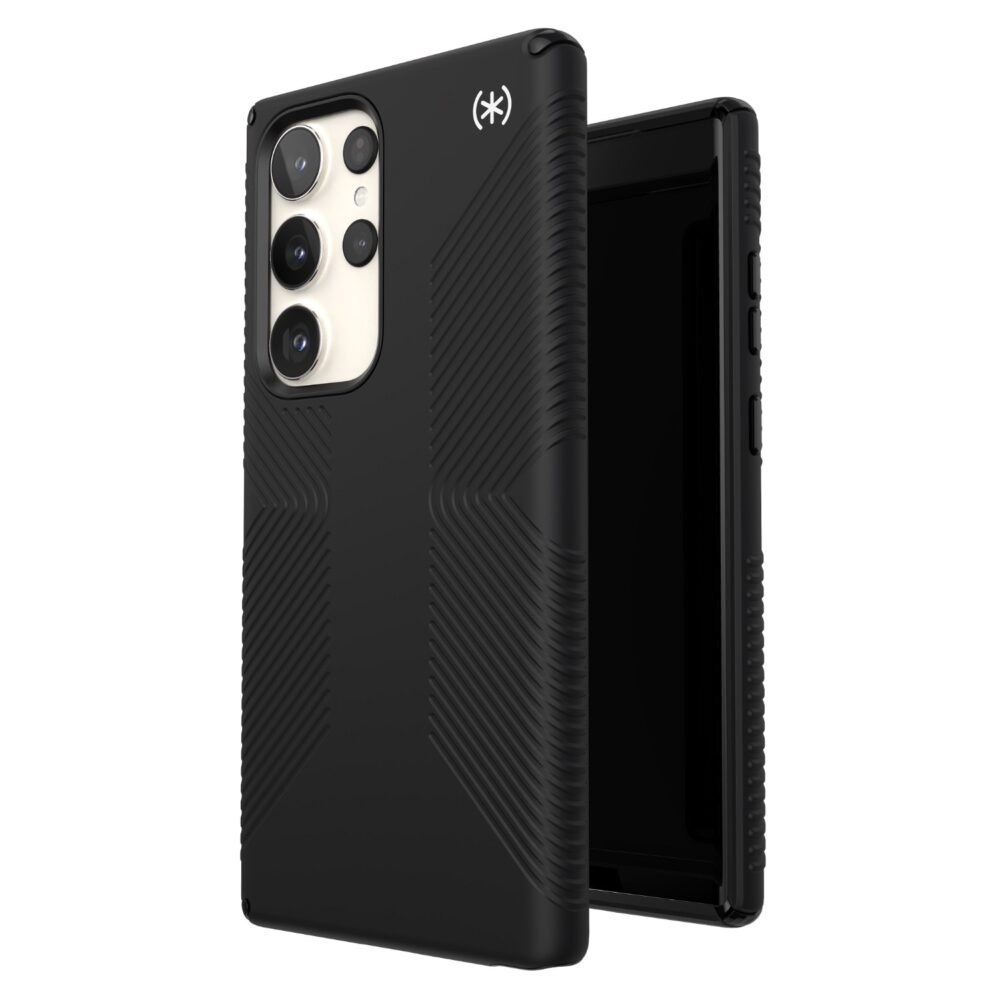 This Samsung S23 Ultra Black Speck Presidio2 Grip Phone Case for the Samsung Galaxy S23 Ultra is the ultimate phone protection solution. Now 20% slimmer, it offers unbeatable protection with Armor Cloud™ Technology, which acts like airbags to cushion your phone from impacts.