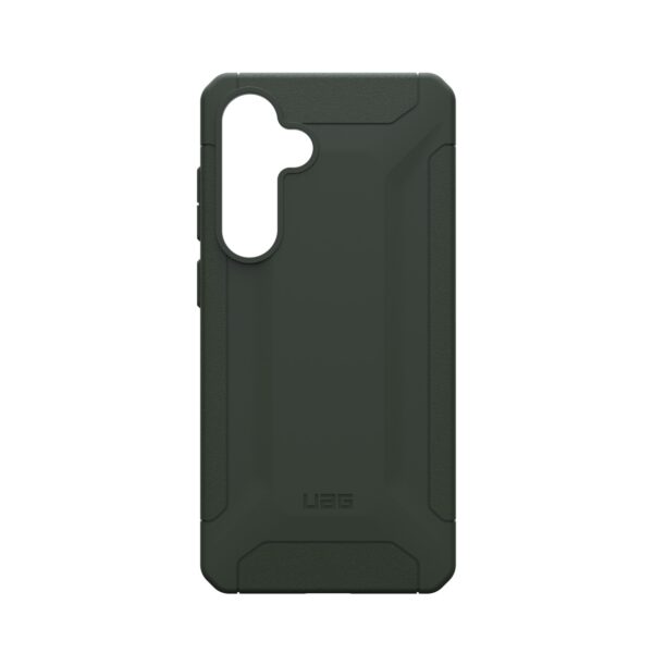 Front view of the Samsung Galaxy S24 FE UAG Scout cell phone cover in olive drab.