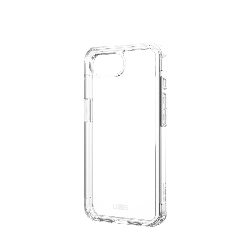 Side angle showing anti-slip edges and ultra-light frame of the UAG Ice case for iPhone 16e