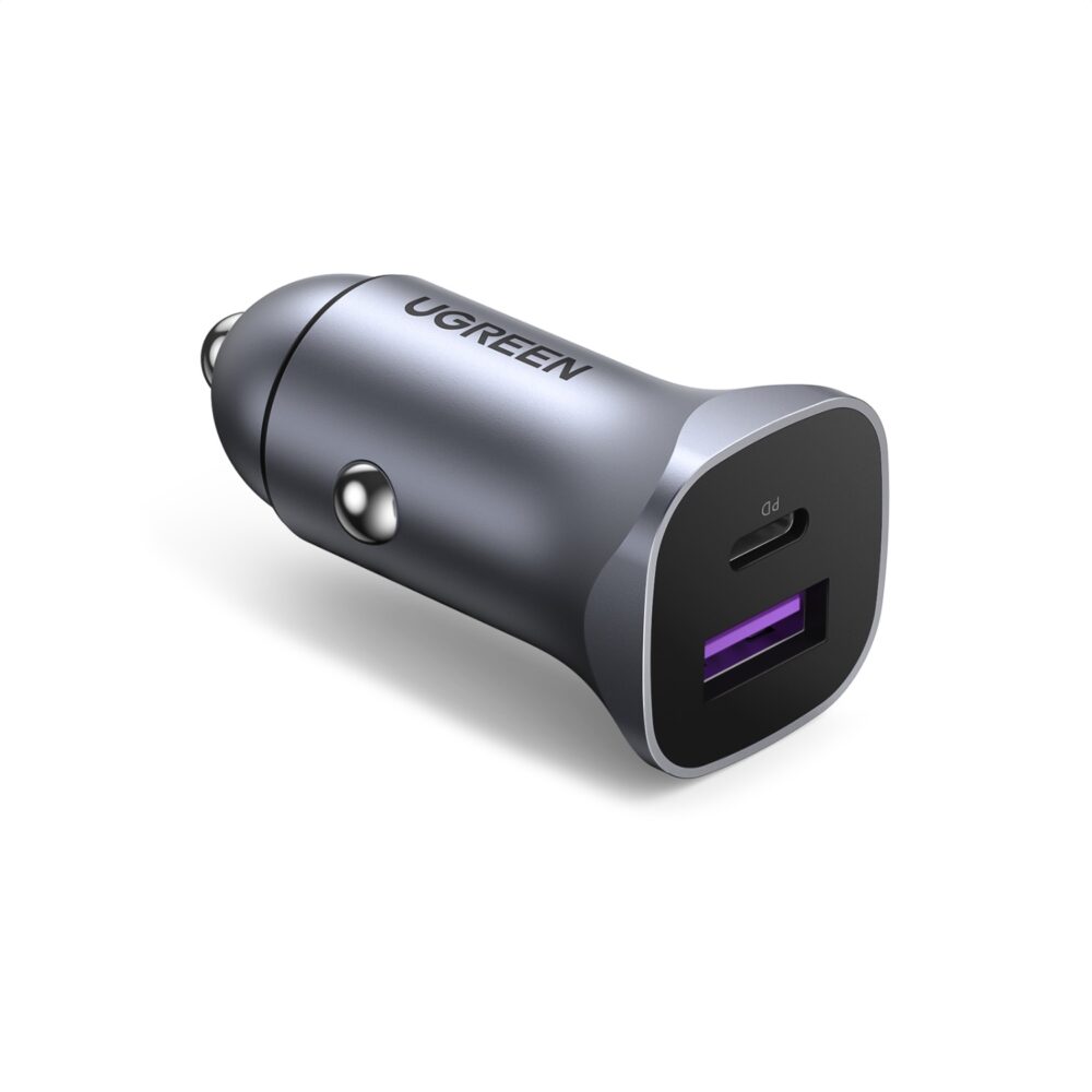 Elevate your car charging experience with the Grey UGREEN 30W 2 Port PD Fast Charge Car Charger and enjoy the convenience of efficient and safe charging on the go.