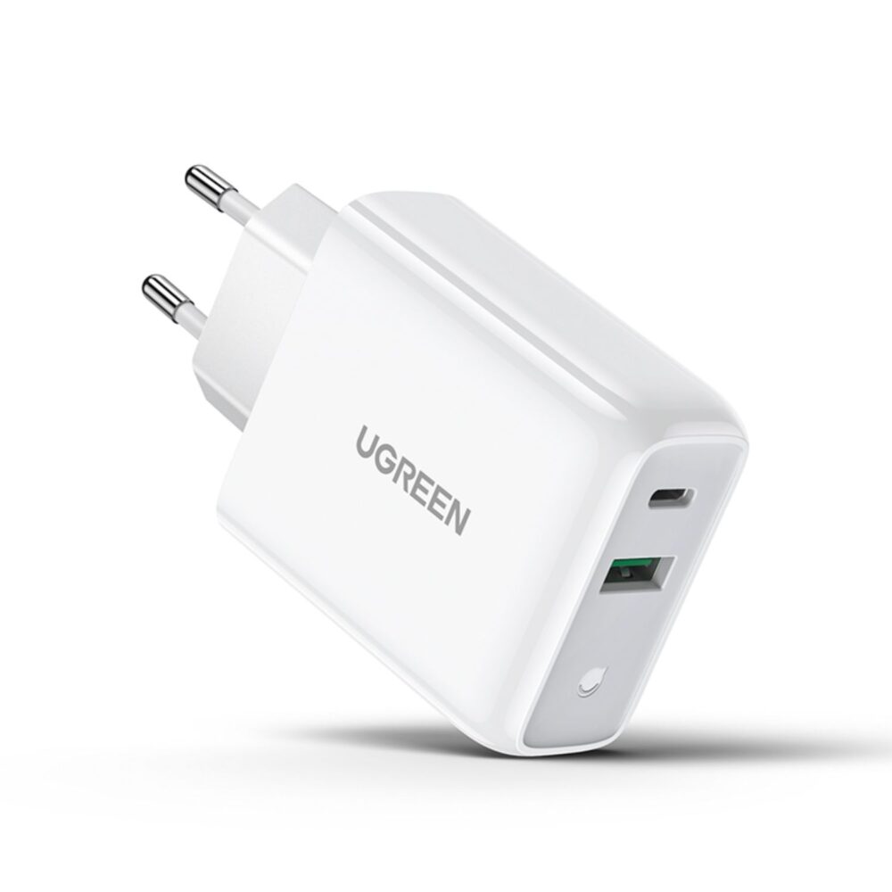 Introducing the White UGREEN 30W PD Fast Charge 2 Port Wall Charger Charging Adapter – your solution to vanquishing battery anxiety.