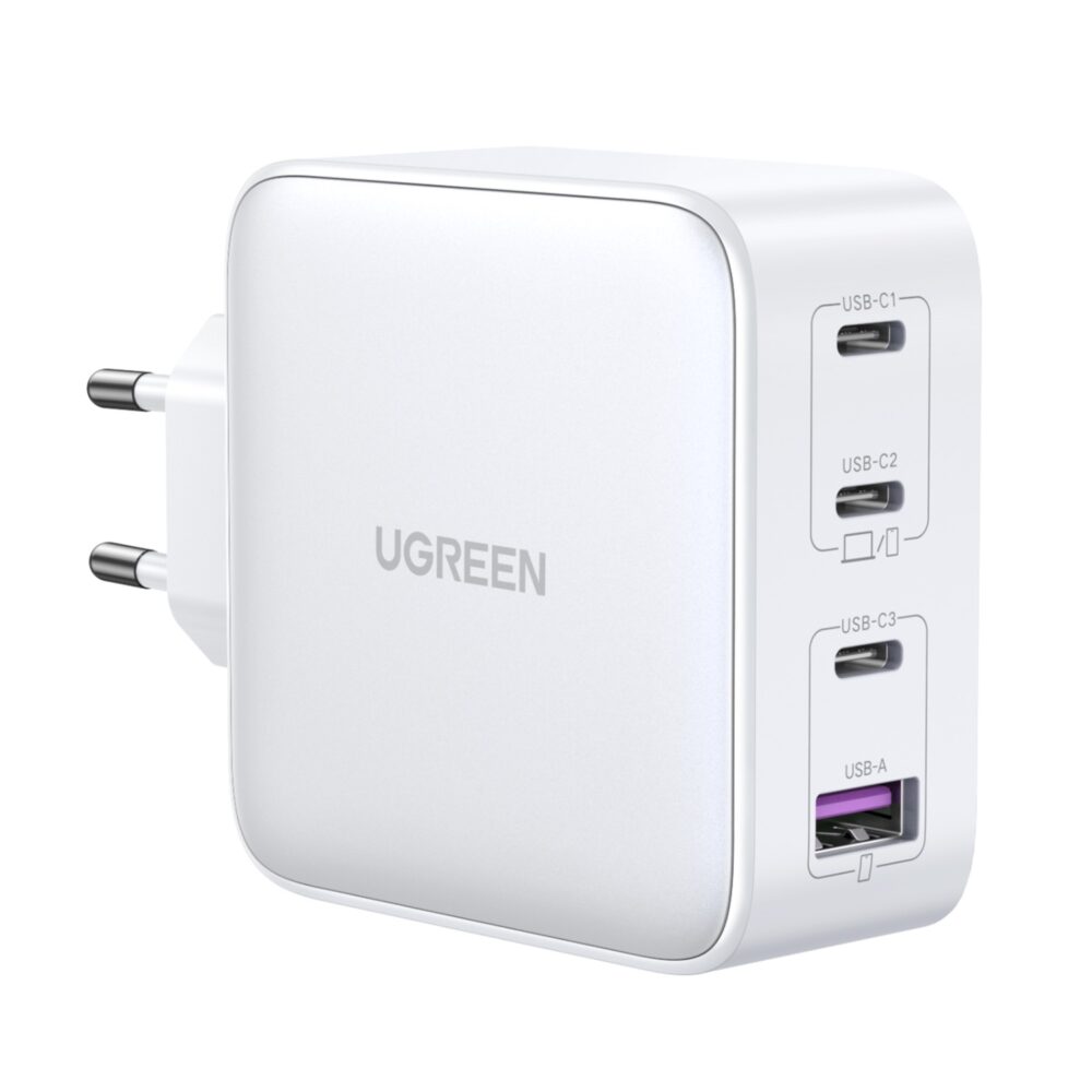 Meet the White UGREEN 100W GaN Charger 4 Port PD Fast Charge Wall Adapter, a pinnacle of charging innovation.