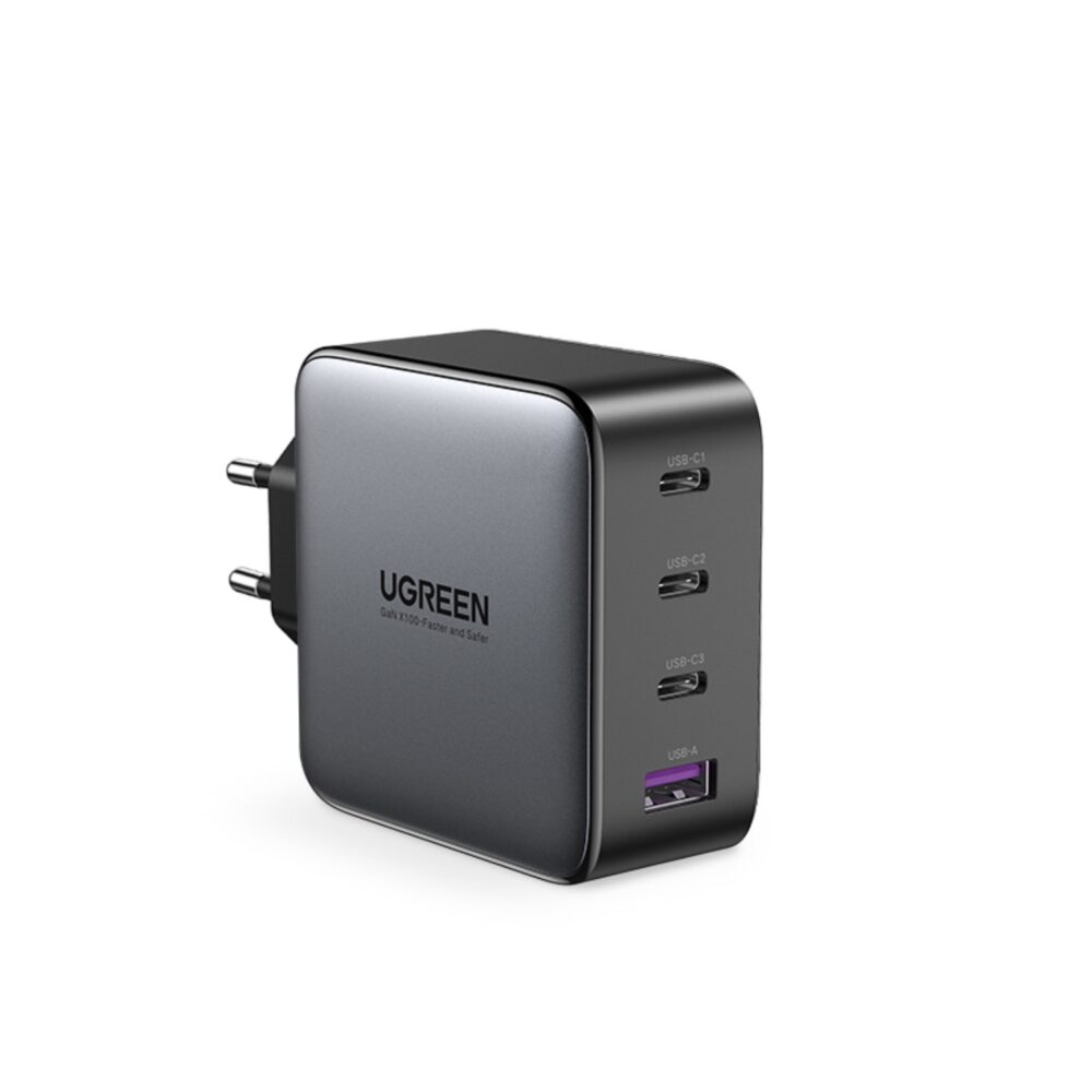 Meet the black UGREEN 100W GaN Charger 4 Port PD Fast Charge Wall Adapter, a pinnacle of charging innovation.