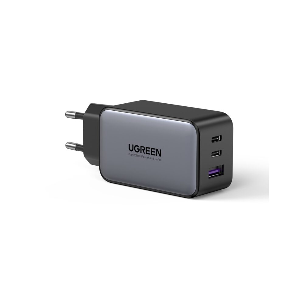 This Black UGREEN 65W GaN Charger 3 Port PD Fast Charge Wall Adapter features the Type-C port with Power Delivery 3.0.