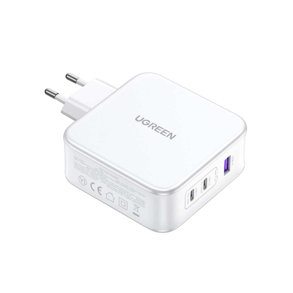 Introducing the White UGREEN 140W GaN Charger 3 Port PD Fast Charge Wall Adapter, a powerhouse of versatility and speed.
