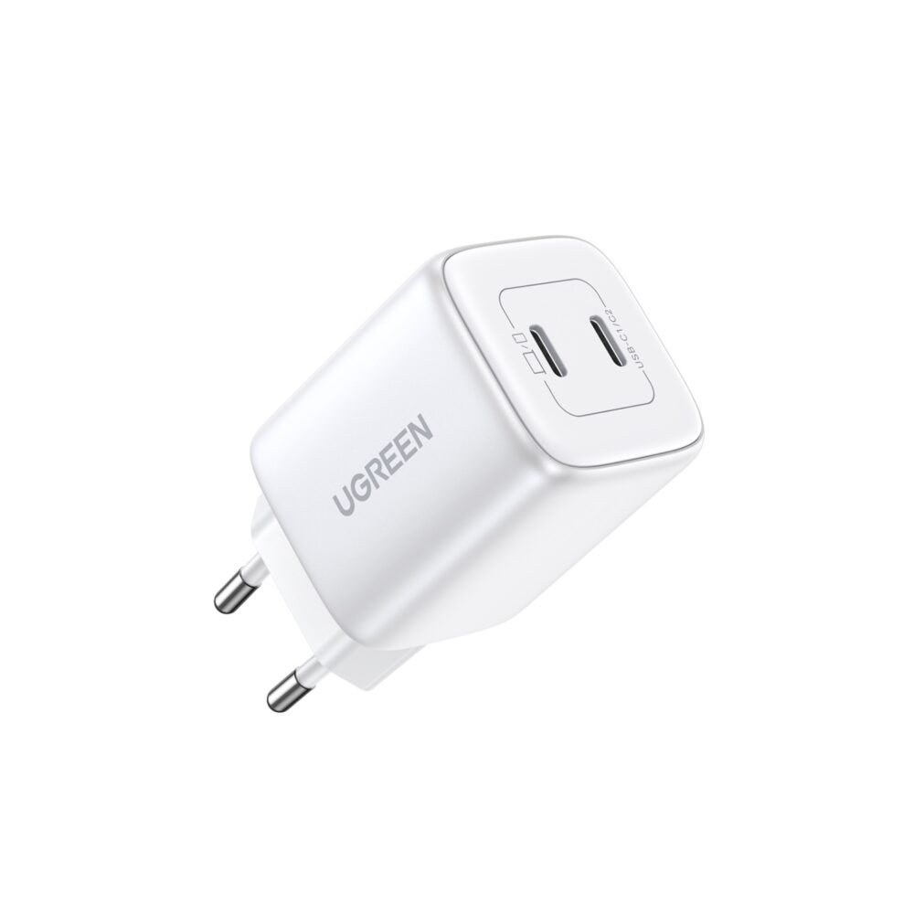 Introducing the White UGREEN 45W GaN Charger 2 Port PD Fast Charge Wall Adapter. With Power Delivery 3.0 via its Type-C port, fast charge your PD-compatible devices.