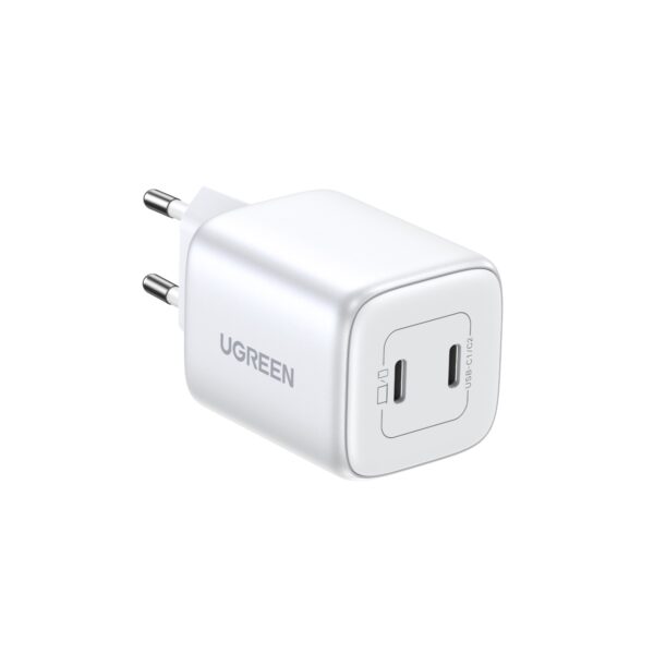 Lightweight and sleek this White UGREEN 45W GaN Charger 2 Port PD Fast Charge Wall Adapter, it's your ideal travel companion.