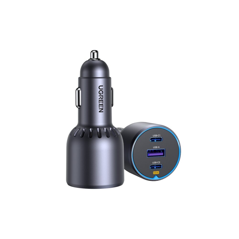 UGREEN 75W PD Car Charger - 3-Port - Space Grey
