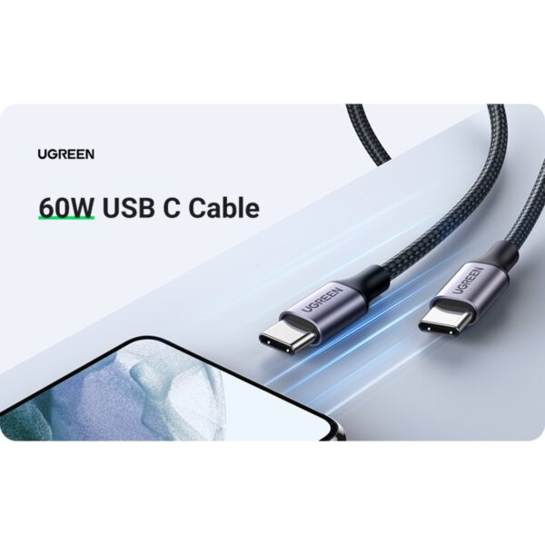 UGREEN 60W Type-C To Type-C Cable - Fast Charge 2m Black - Image 3