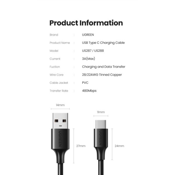 UGREEN 18W USB To Type-C Cable - Fast Charge 2 Metre Black - Image 5