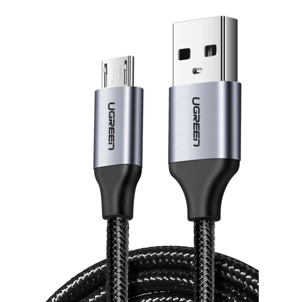 UGREEN 10W USB A to Micro USB 1 Meter Black Braided Charge and Sync Charging Cable