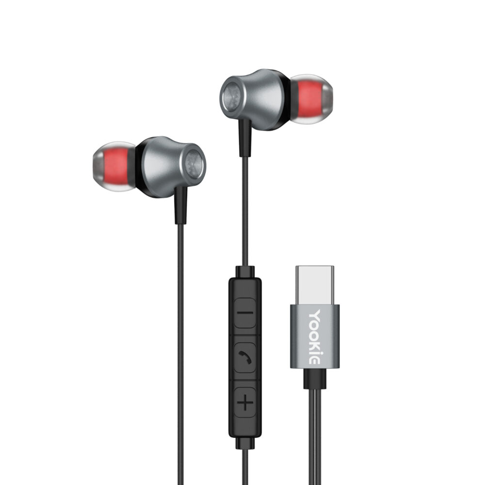 Yookie Wired Type-C Earphones - Black/Silver