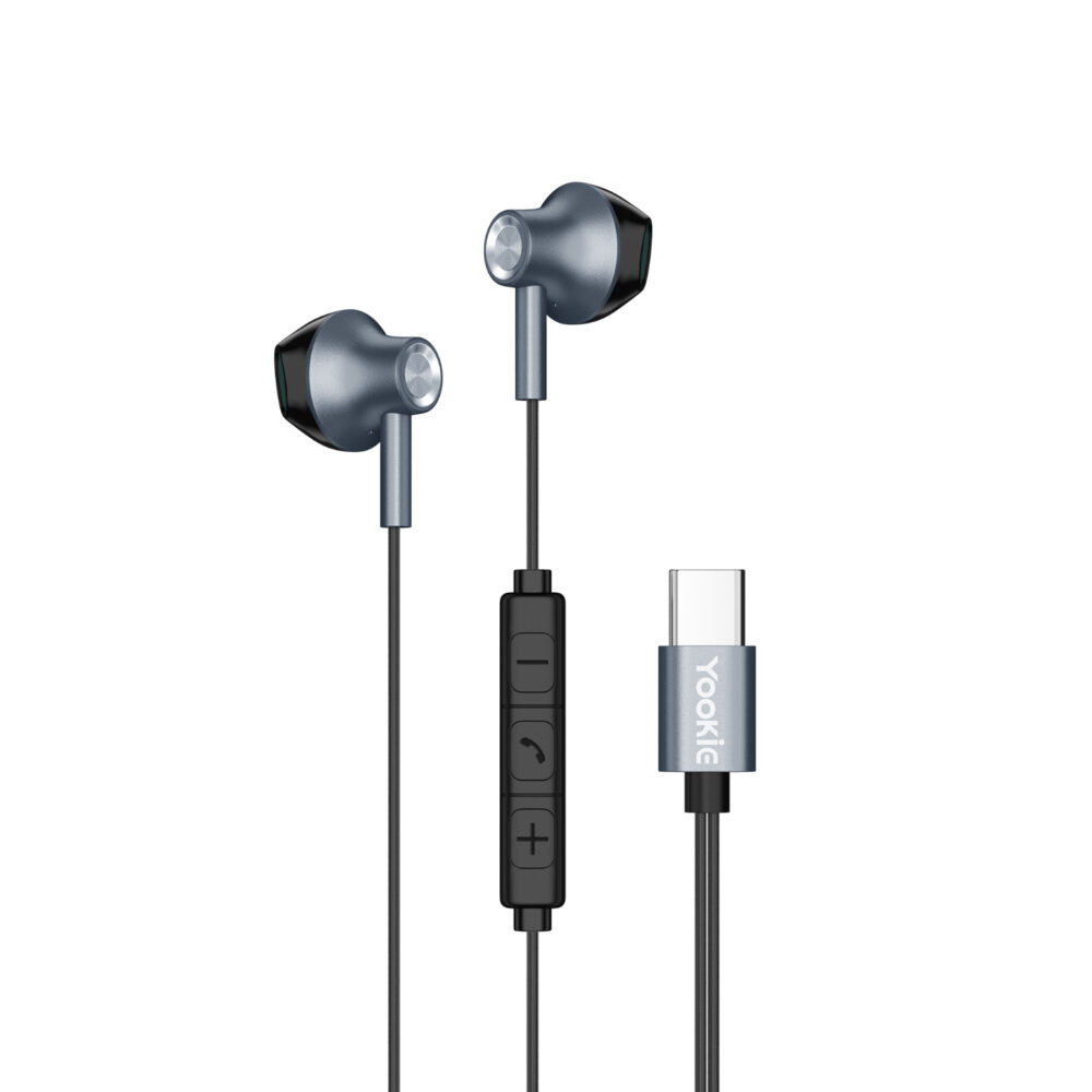 Yookie Wired Type-C Earphones - Black/Metal