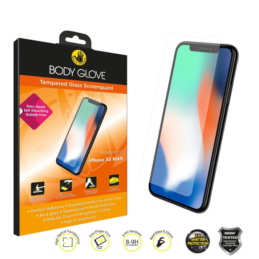 Body Glove Tempered Glass Screen Protector for the Apple iPhone XS Max Clear