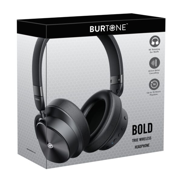 Burtone Bold ANC Black wireless over ear bluetooth headphones