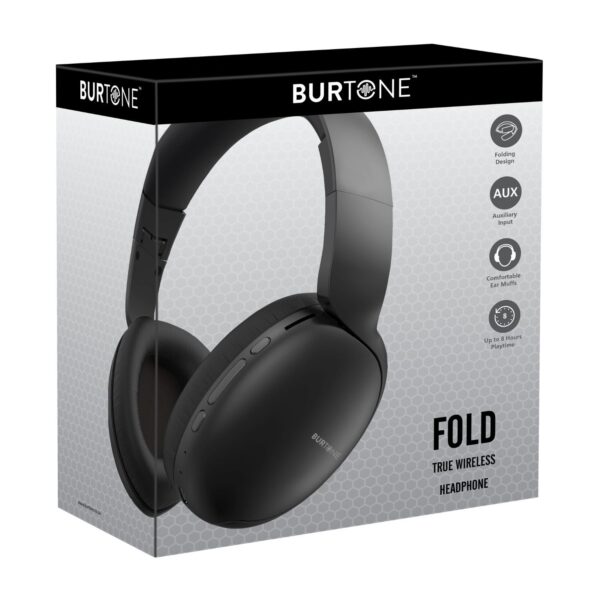 Burtone Fold Black wireless over ear bluetooth headphones