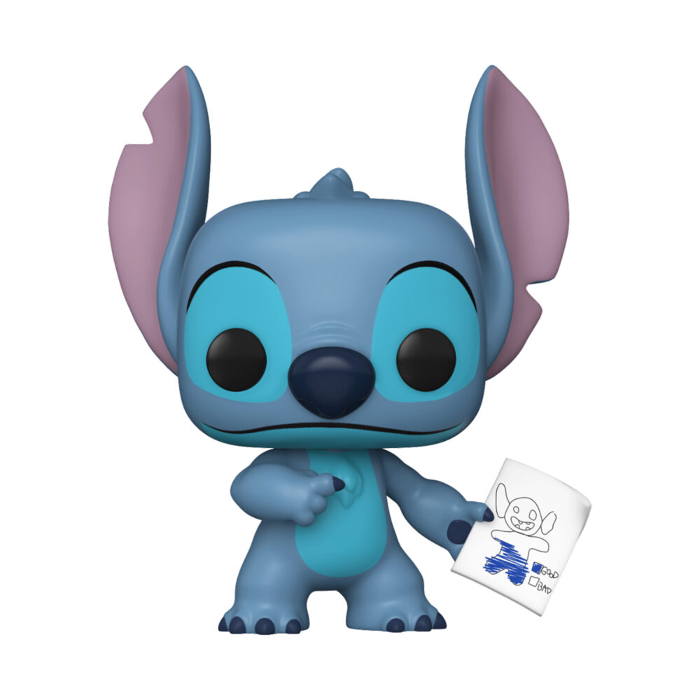 Stitch Lilo & Stitch Funko Pop #1744 holding a blue mood chart card