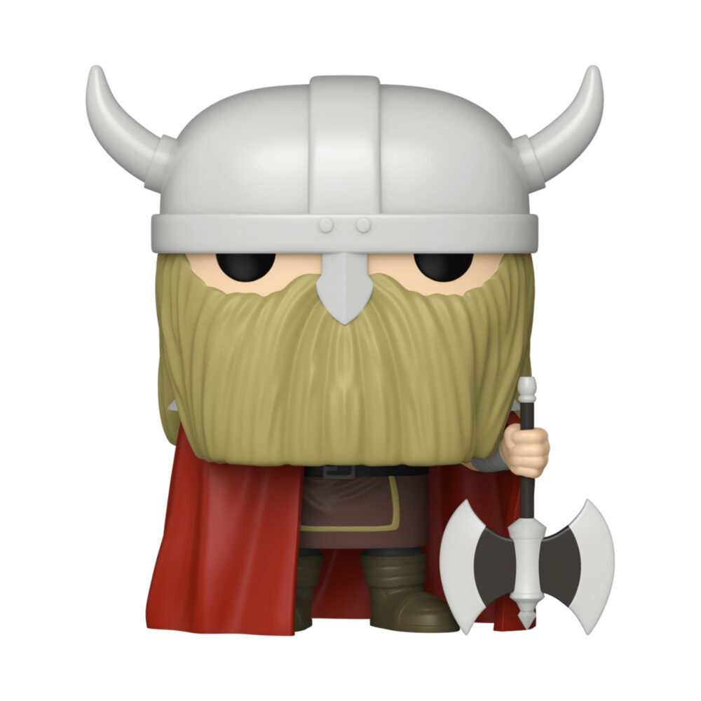 Eisen Frieren Funko Pop #2359 with a long beard, horned helmet, red cape and double-headed axe